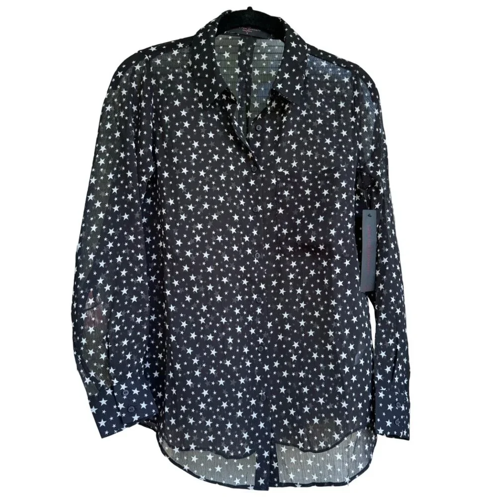 Love for Humanity Couture Button Down Shirt sz Small Stars Black w/ White Stars - Picture 1 of 10